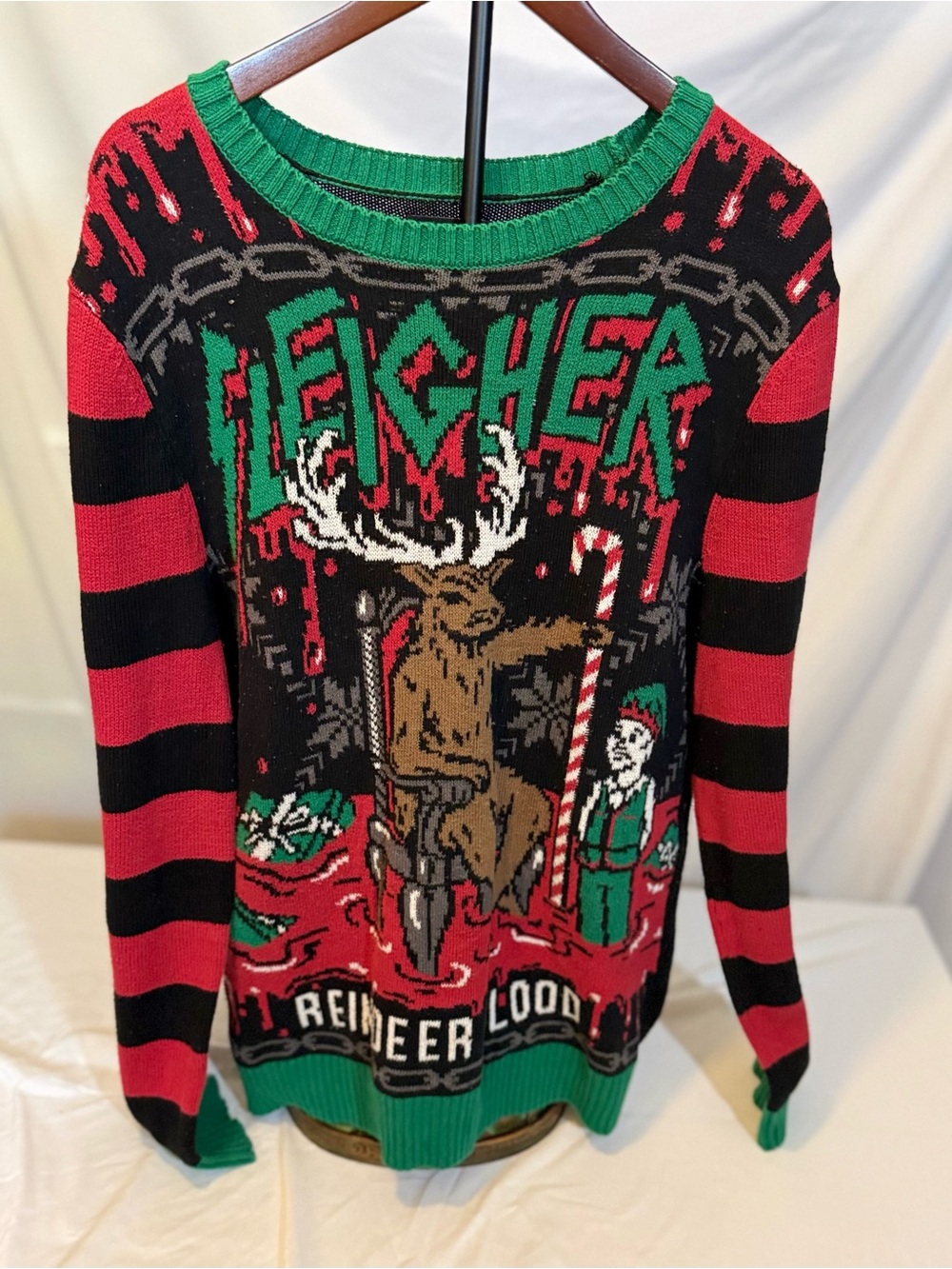 Hot Topic Black Matter Sleigher Reindeer Blood XL Ugly Christmas Sweater (MM23)